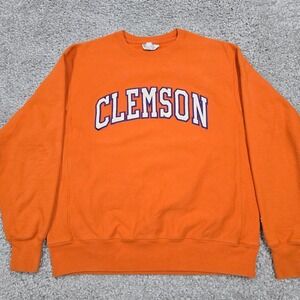 Champion Reverse Weave Sweatshirt Mens Large Orange Clemson Pullover Long Sleeve